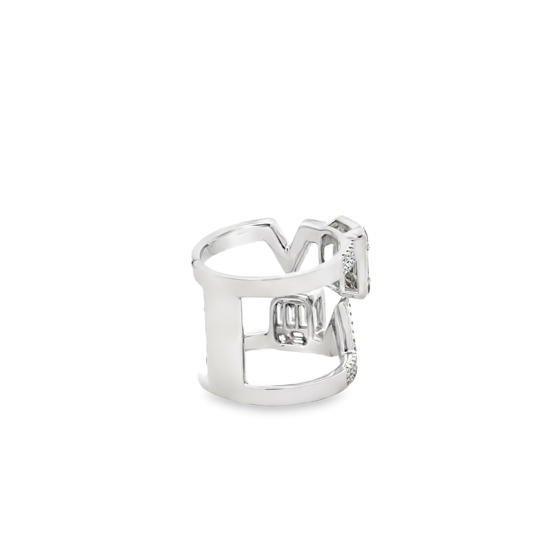 18k White Gold 1.72ctw Round Brilliant and Baguette Openwork Fashion Ring — worn on the finger