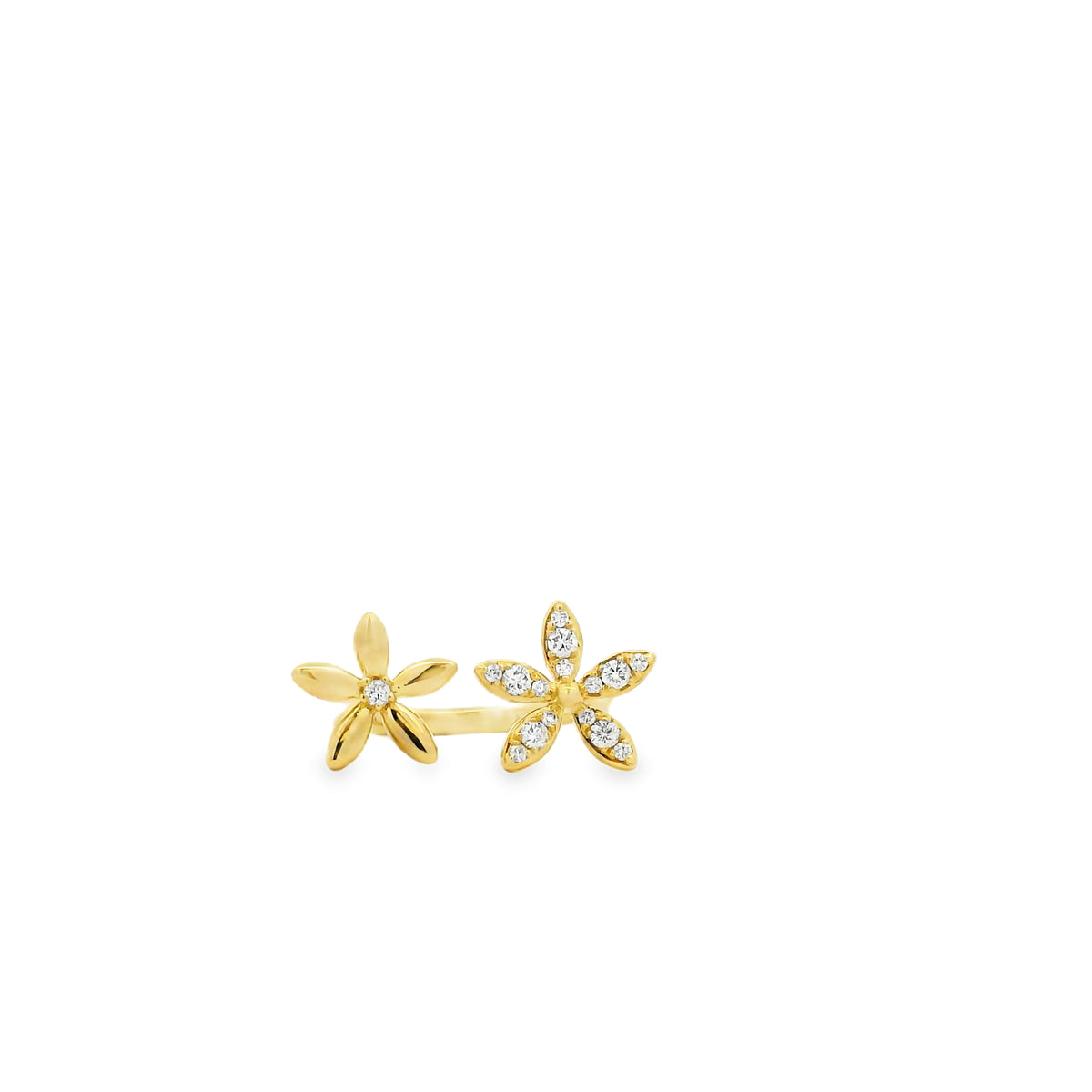 Gabriel and Co. 14k Yellow Gold 0.23ctw Diamond Floral Open Ring — worn on the finger