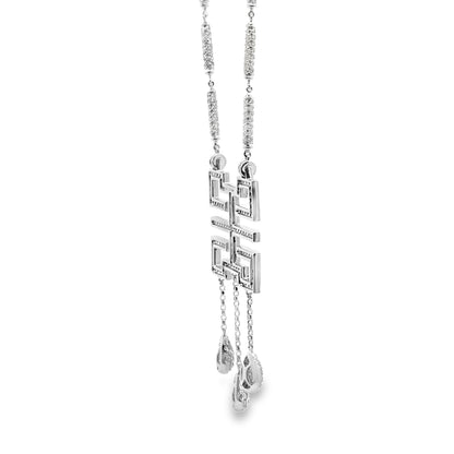 18k White Gold 3.50ctw Pavé Diamond Greek Key Pendant Necklace — worn at the neckline