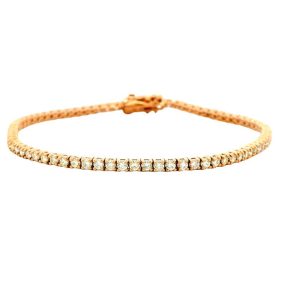 14k Rose Gold 2.40ctw Round Brilliant Diamond Tennis Bracelet — worn on the wrist