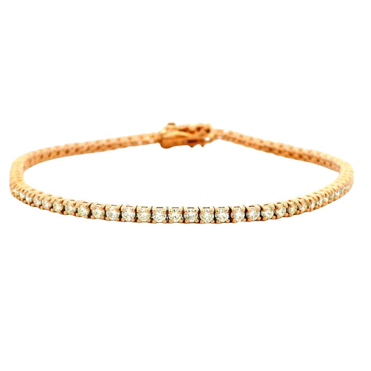14k Rose Gold 2.40ctw Round Brilliant Diamond Tennis Bracelet — worn on the wrist