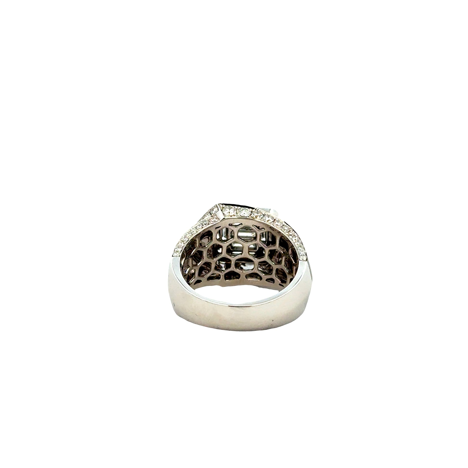 18k White Gold 1.39ctw Round Brilliant and Baguette Diamond Black Accent Cocktail Ring — worn on the finger