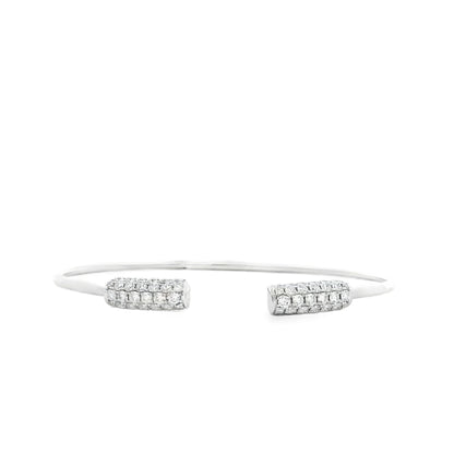 18k White Gold 1.34ctw Round Brilliant Diamond Pavé Cuff Bangle Bracelet — worn on the wrist