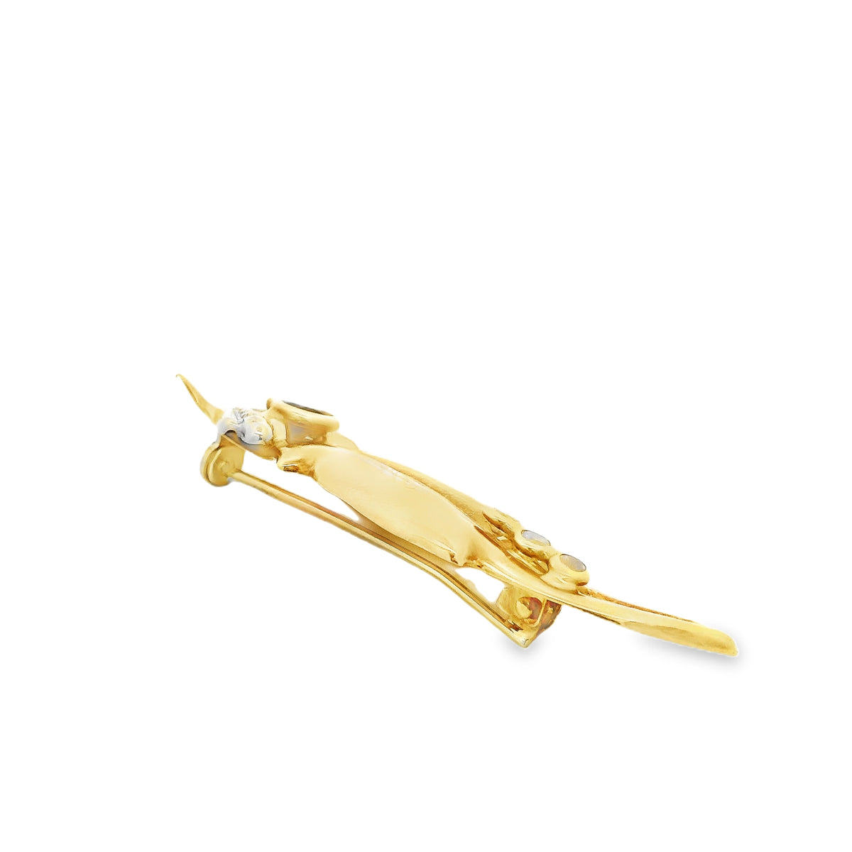 18k Yellow Gold Figural Bird Brooch with 0.27ctw Diamond and Red Stone Accent — worn on the finger