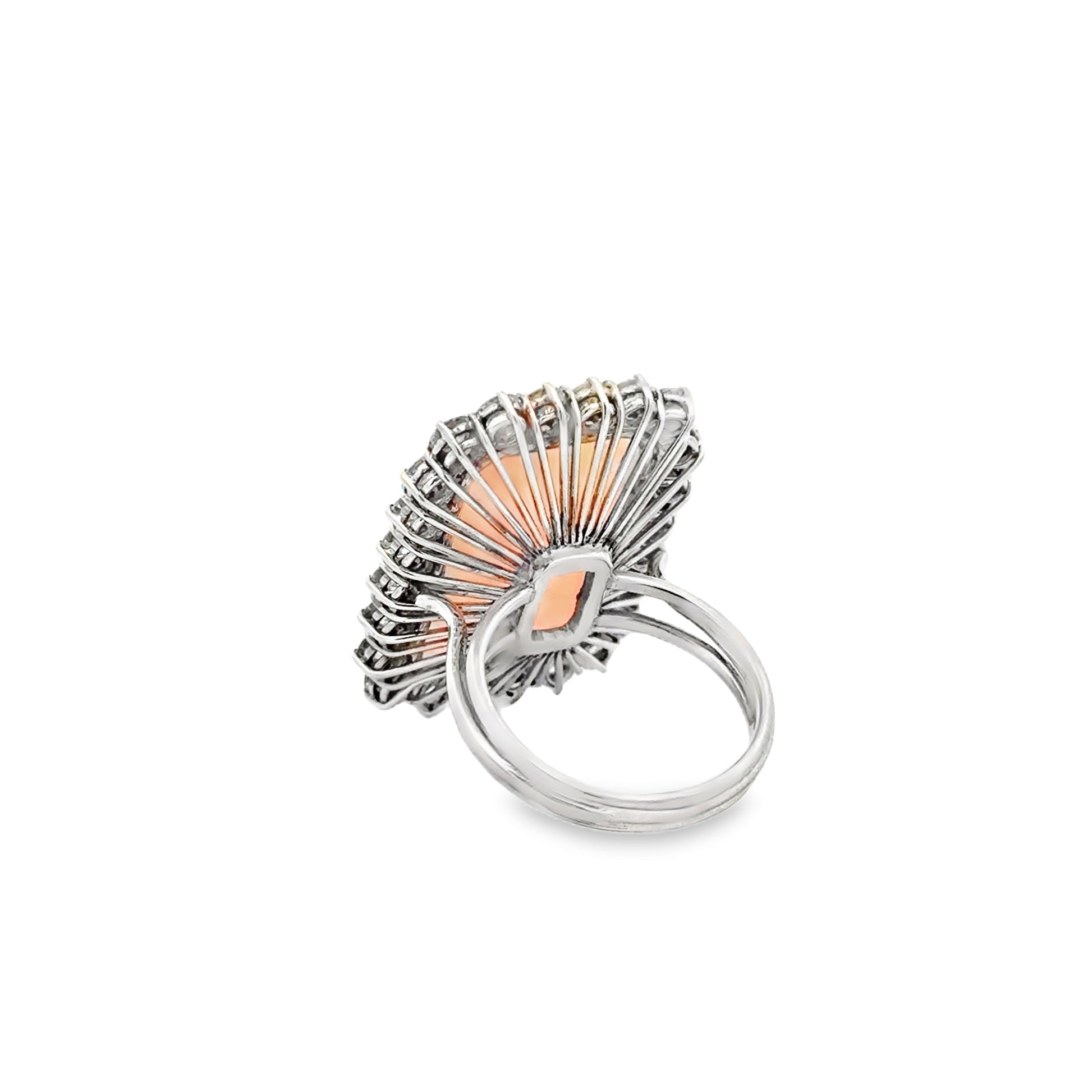 18k White Gold Natural Opal and 2.40ctw Diamond Halo Cocktail Ring — worn on the finger
