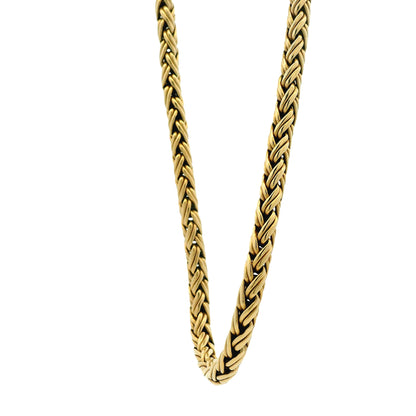 14k Yellow Gold Tiffany & Co. Wheat Chain Necklace 18" — worn at the neckline