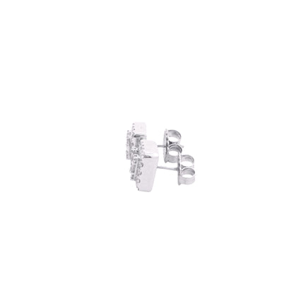 14k White Gold Baguette and Round Diamond Cluster Stud Earrings — worn on the wrist