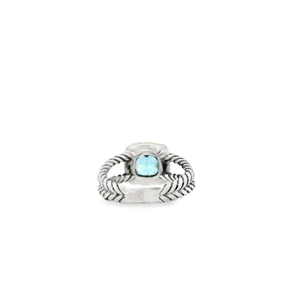 David Yurman Petite Albion Sterling Silver Blue Topaz and Diamond Ring — worn on the finger