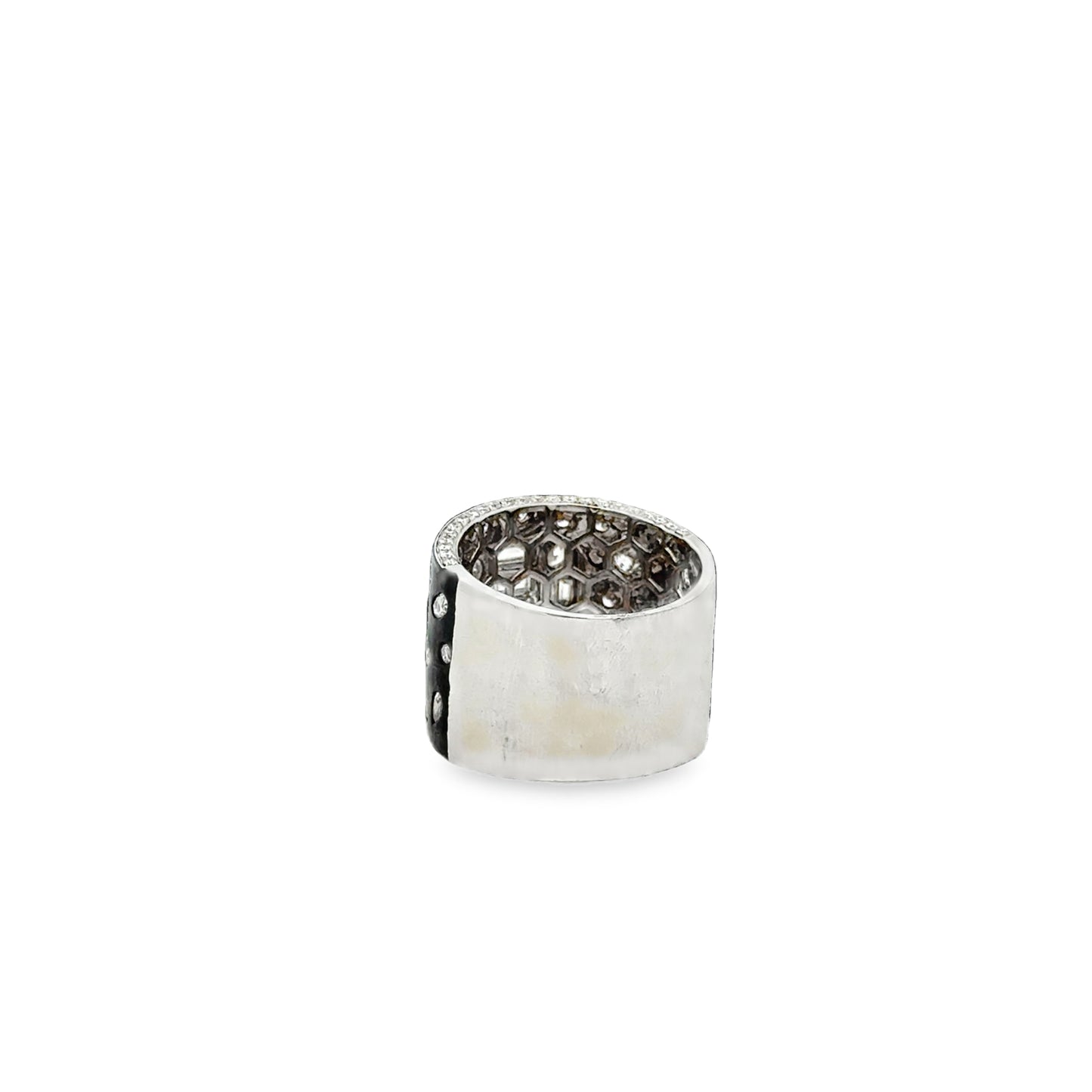 18k White Gold 2.75ctw Round Brilliant and Baguette Diamond Black Enamel Cocktail Ring — worn on the finger