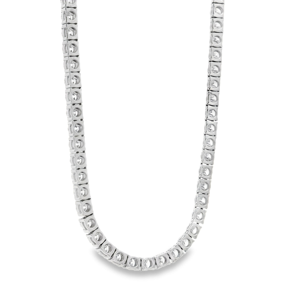 14k White Gold 11.76ctw Round Brilliant Diamond Tennis Necklace 18" — worn at the neckline
