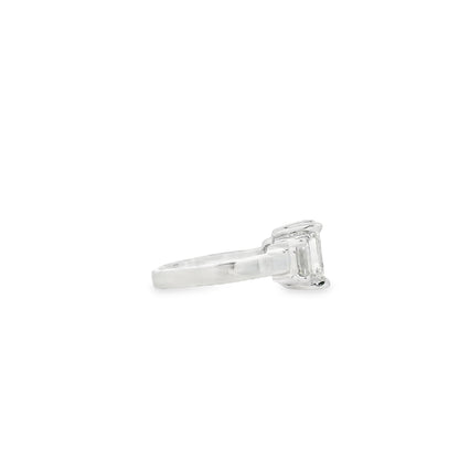 14k White Gold 2.02ct Emerald Cut Diamond Three-Stone Ring — worn on the finger