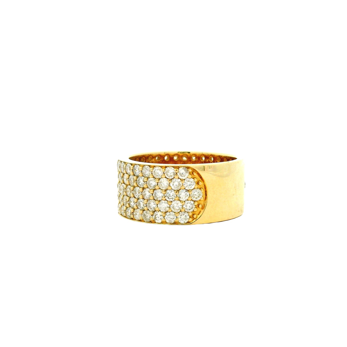 14k Yellow Gold 3.61ctw Round Brilliant Diamond White Pavé Dome Ring — worn on the finger