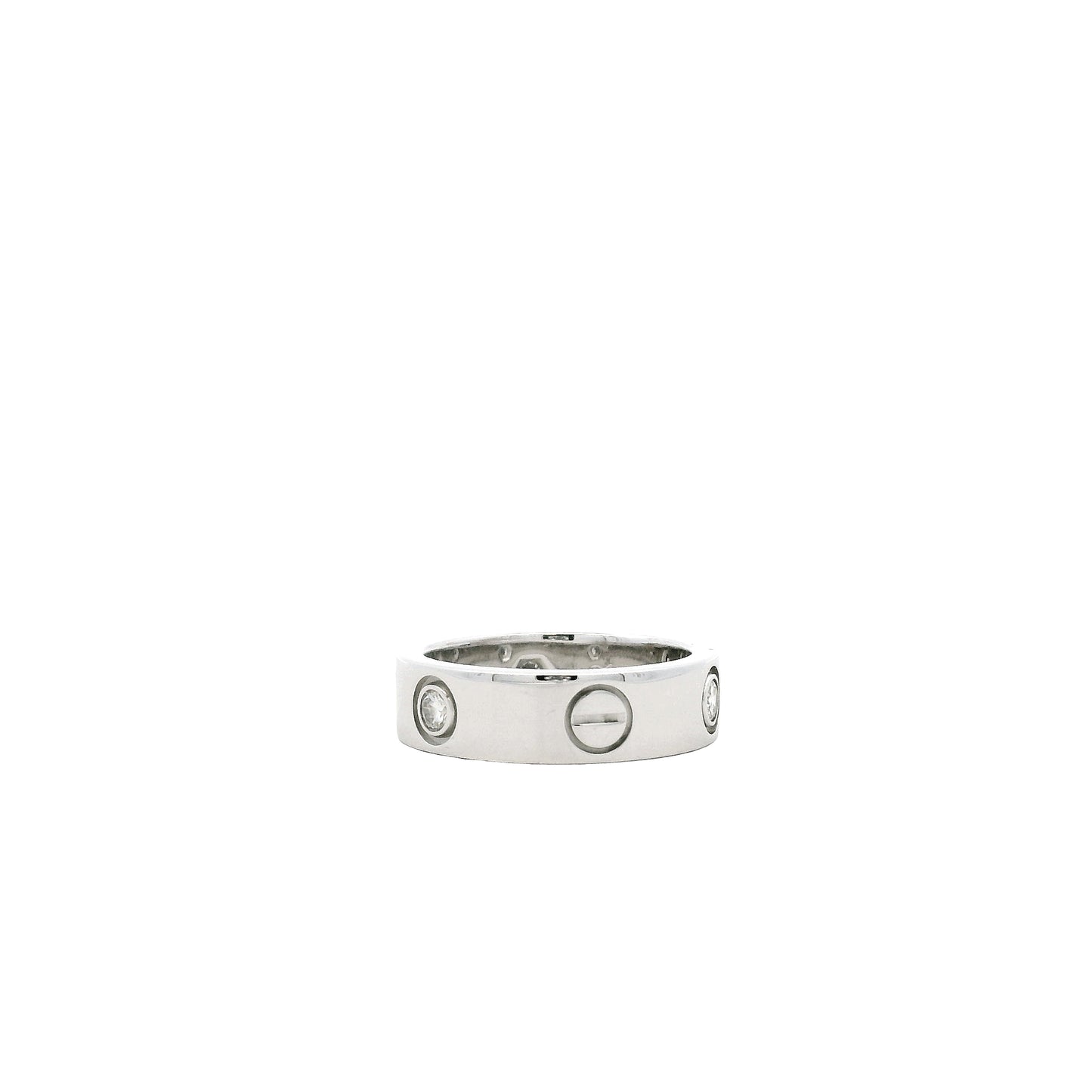 Cartier 18k White Gold 3 Diamond Love Ring — worn on the finger