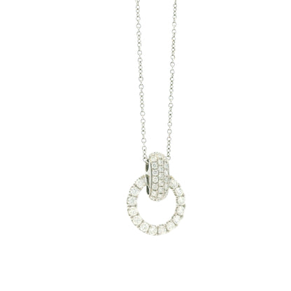 18k White Gold 1.41ctw Round Brilliant Diamond Pavé Circle Pendant Necklace — worn at the neckline