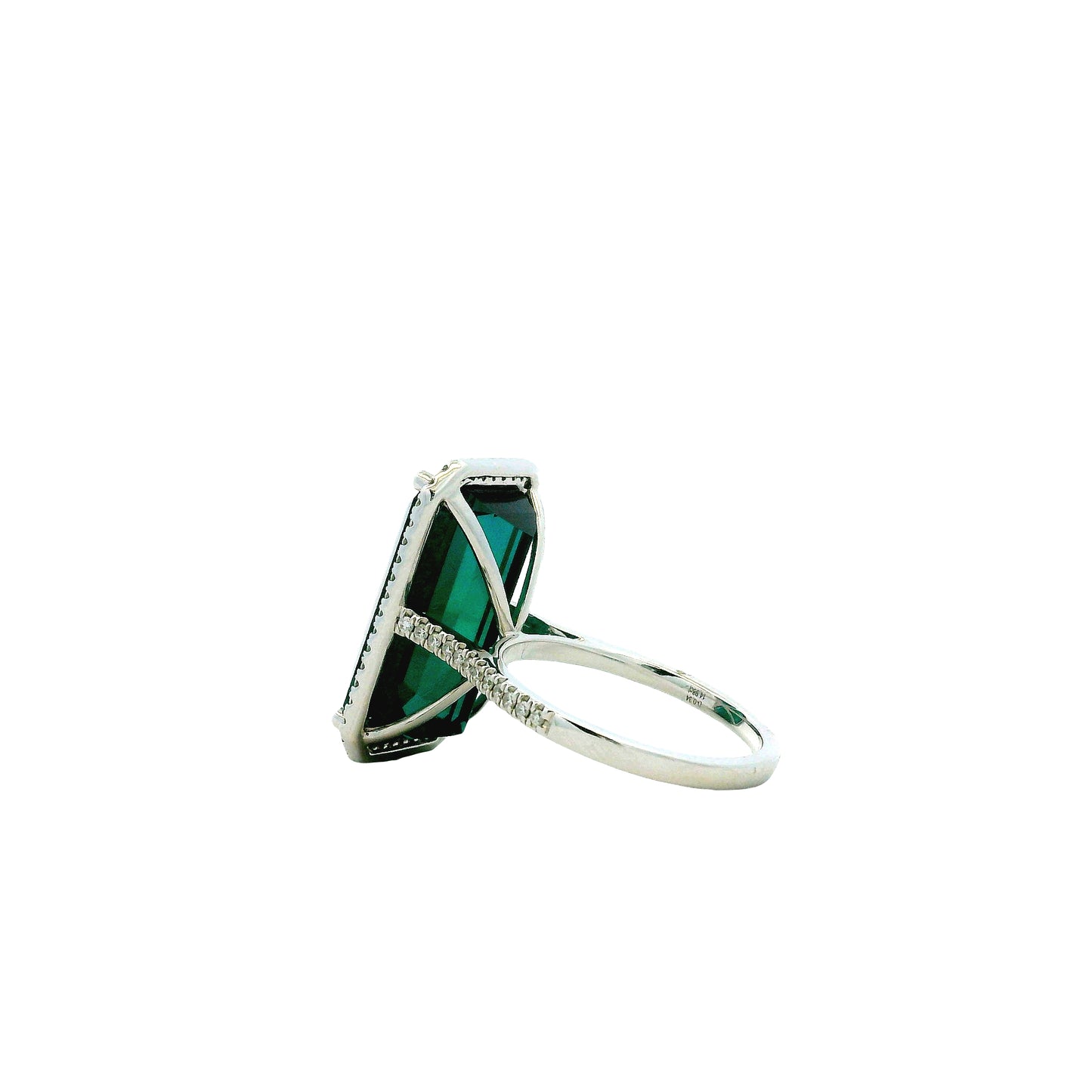 14k White Gold Blue Tourmaline and 0.34ctw Diamond Halo Ring — worn on the finger