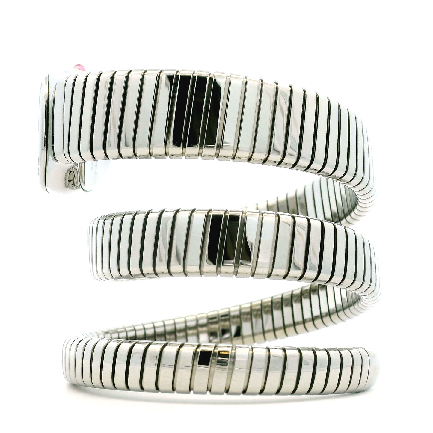 Bvlgari 101910 Serpenti Tubogas 35mm Diamond Bezel Stainless Steel Watch — worn on the wrist