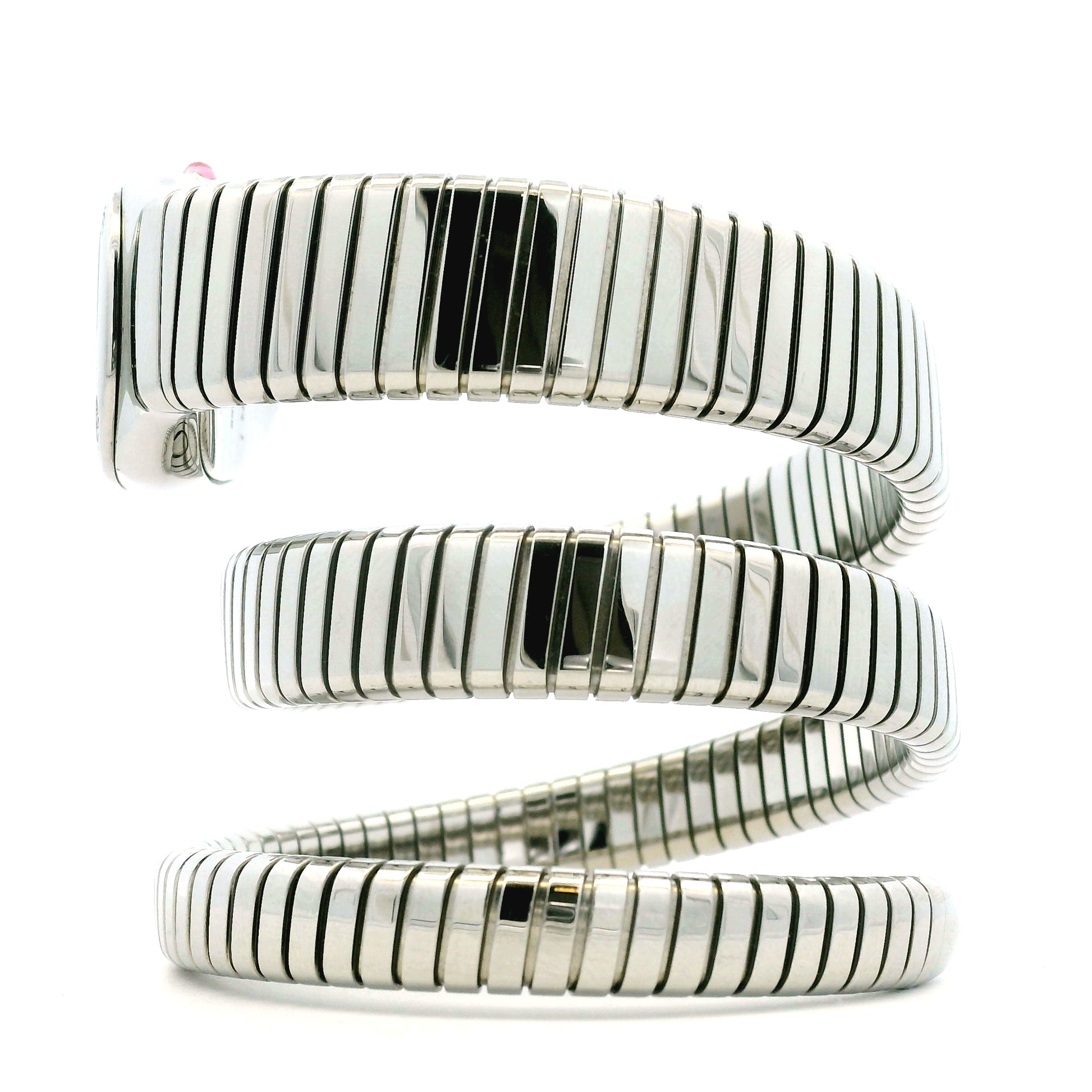 Bvlgari 101910 Serpenti Tubogas 35mm Diamond Bezel Stainless Steel Watch — worn on the wrist