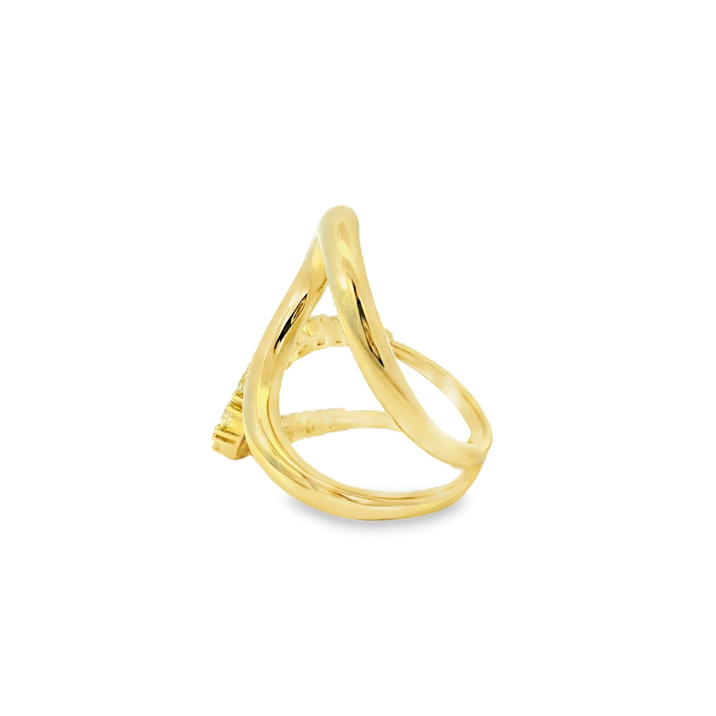 14k Yellow Gold 0.80ctw Round Brilliant Diamond Double Crossover Ring — worn on the finger