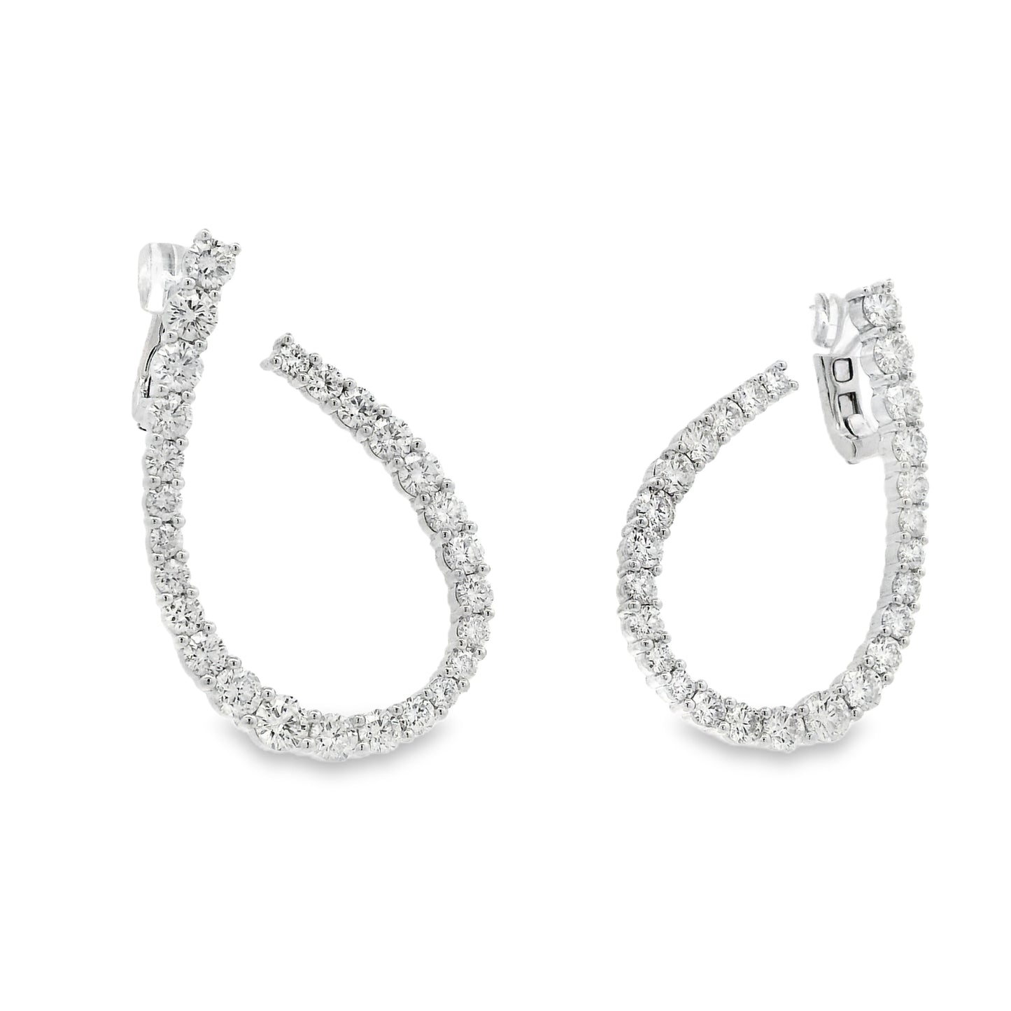 18k White Gold 6.14ctw Round Brilliant Diamond Hoop Earrings — worn on the ear