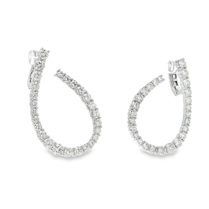 18k White Gold 6.14ctw Round Brilliant Diamond Hoop Earrings — worn on the ear