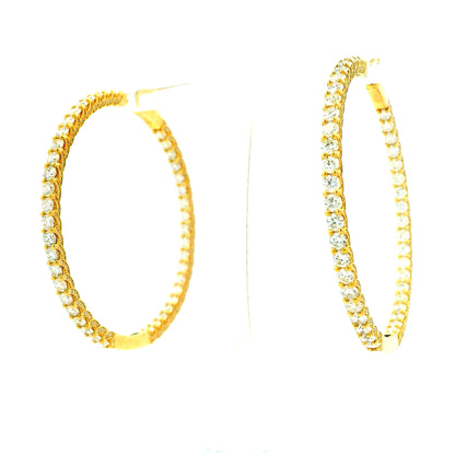 14k Yellow Gold 11.70ctw Round Diamond Inside Out Hoop Earrings — worn on the ear