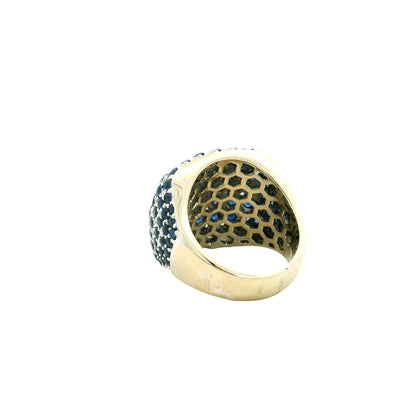 18k Two-Tone Gold 4.94ctw Sapphire and 0.72ctw Diamond Pavé Cocktail Ring — worn on the finger