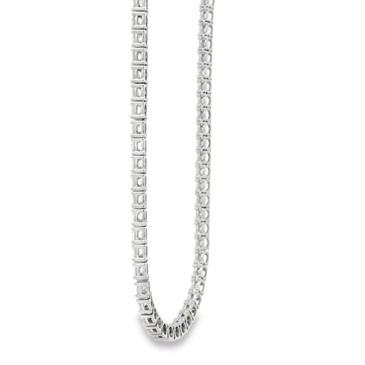 14k White Gold 11.00ctw Round Brilliant Diamond Tennis Necklace 16" — worn at the neckline
