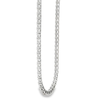 14k White Gold 11.00ctw Round Brilliant Diamond Tennis Necklace 16" — worn at the neckline