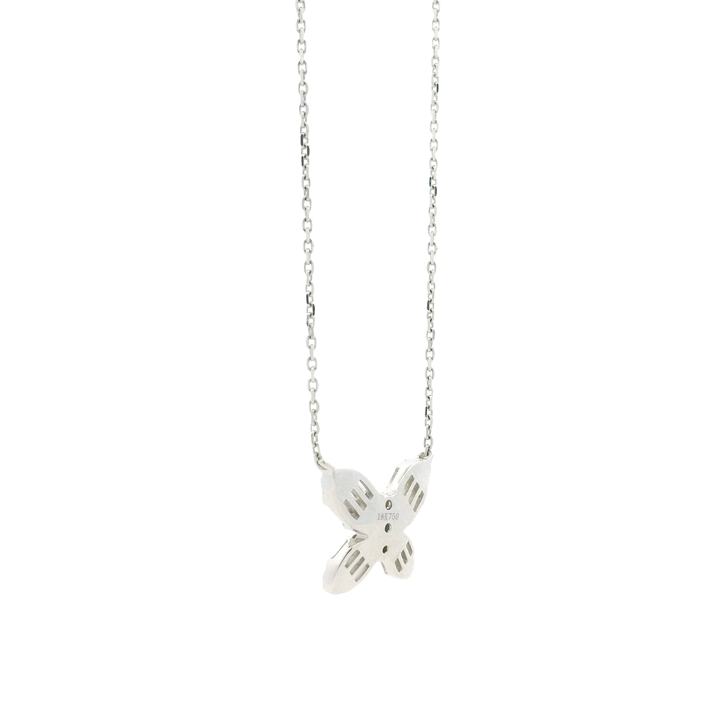 18k White Gold 0.79ctw Natural Round & Baguette Diamond Butterfly Pendant Necklace — worn at the neckline