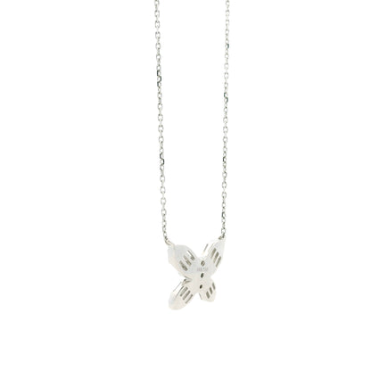 18k White Gold 0.79ctw Natural Round & Baguette Diamond Butterfly Pendant Necklace — worn at the neckline