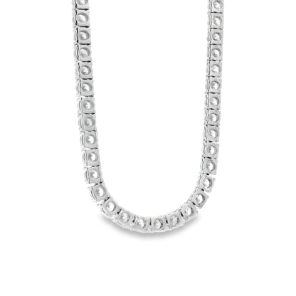 14k White Gold 13.72ctw Round Brilliant Diamond Tennis Necklace 17" — worn at the neckline