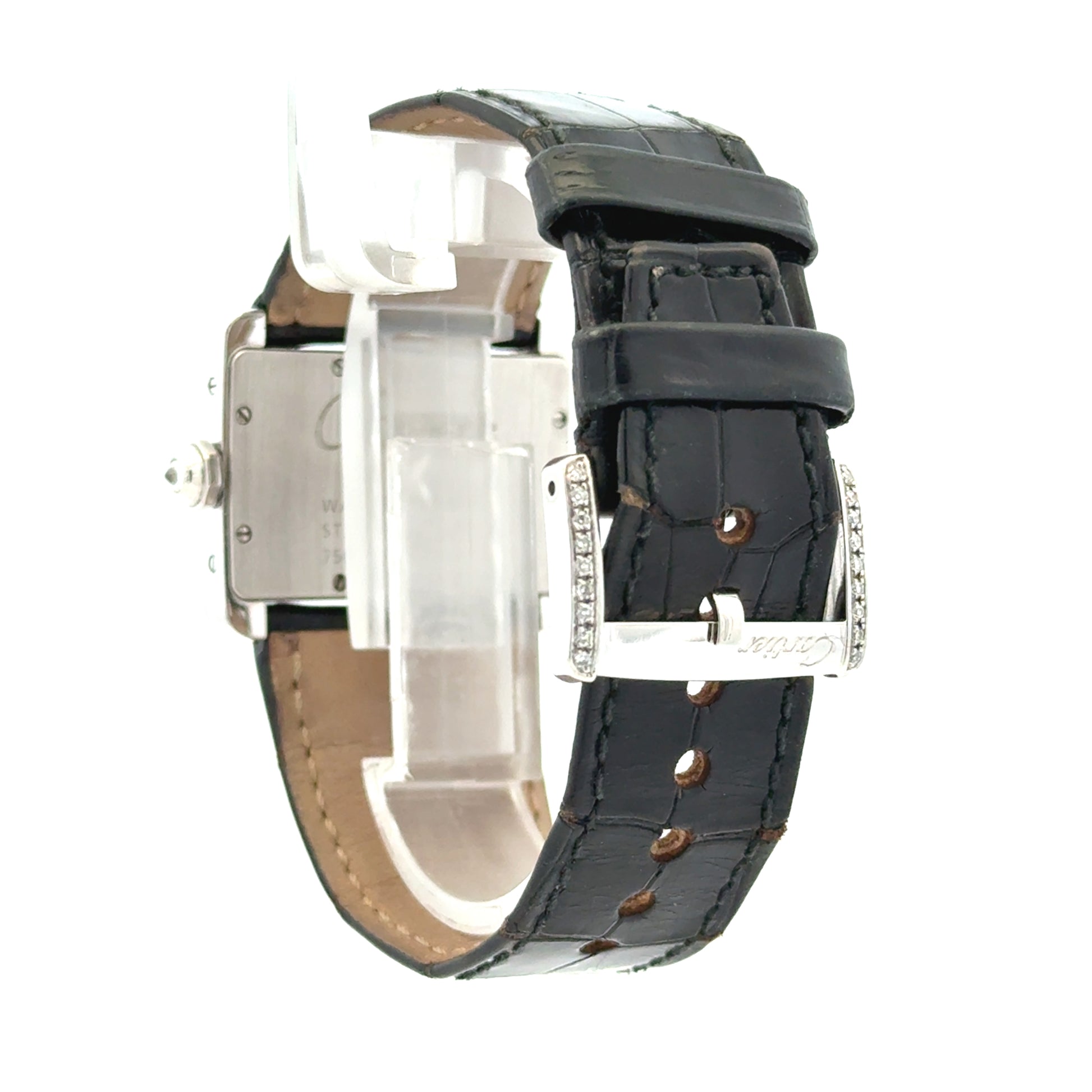 Cartier Tank Divan Mini 32mm Aftermarket Diamond Bezel Stainless Steel Watch — worn on the wrist