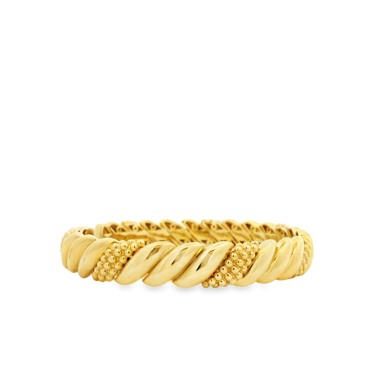 Gabriel & Co. 14k Yellow Gold Bujukan Split Bangle Bracelet — worn on the wrist