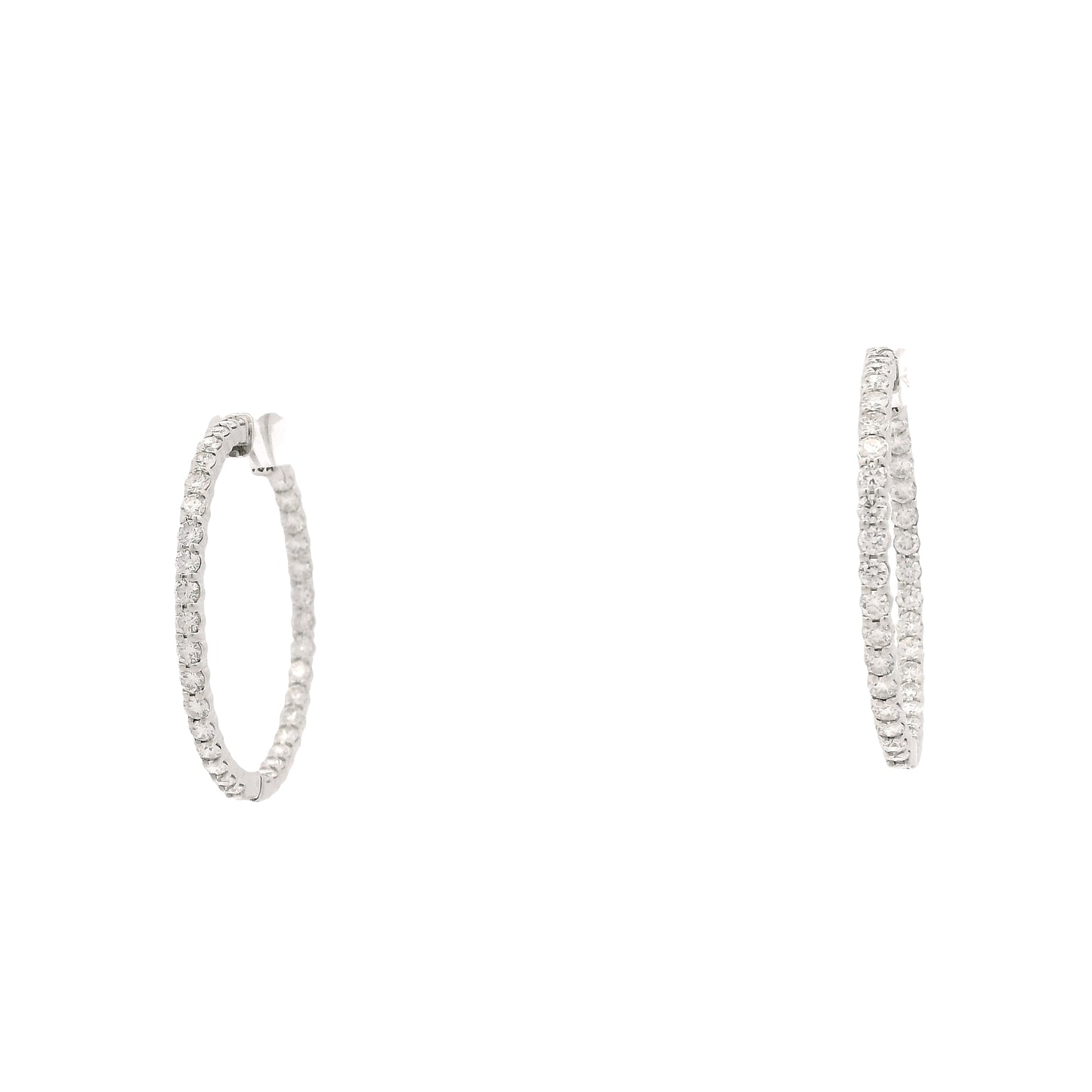 18k White Gold 4.00ctw Round Brilliant Natural Diamond Inside-Out Hoop Earrings — worn on the ear
