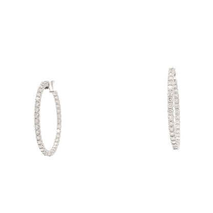 18k White Gold 4.00ctw Round Brilliant Natural Diamond Inside-Out Hoop Earrings — worn on the ear