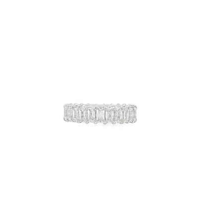 18k White Gold 4.35ctw Triple Cut Diamond Eternity Band Ring — worn on the finger