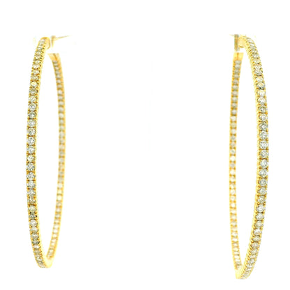 14k Yellow Gold 4.92ctw Natural Round Brilliant Inside-Out Giant Hoop Earrings — worn on the ear