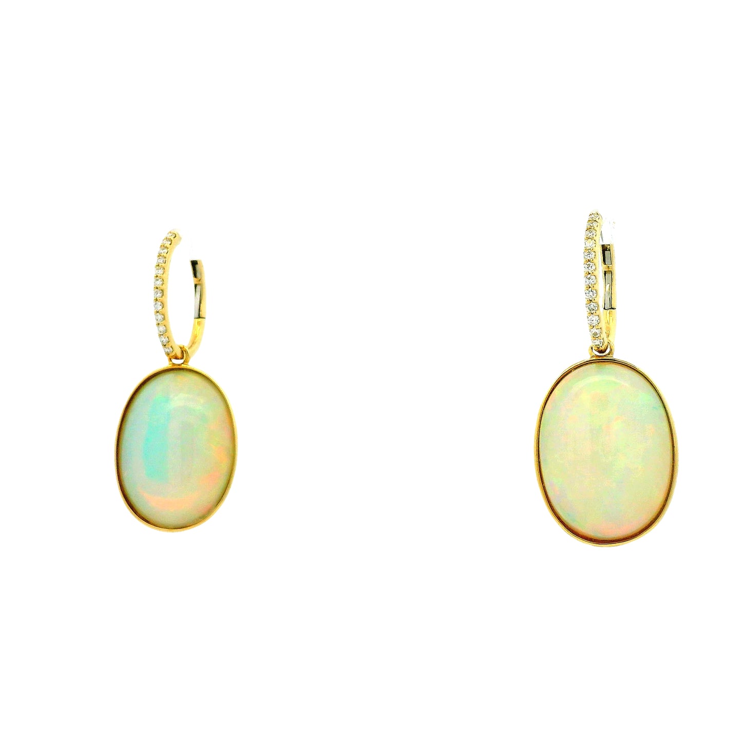 14k Yellow Gold 16.61ct Opal and 0.25ctw Diamond Earrings — worn on the ear