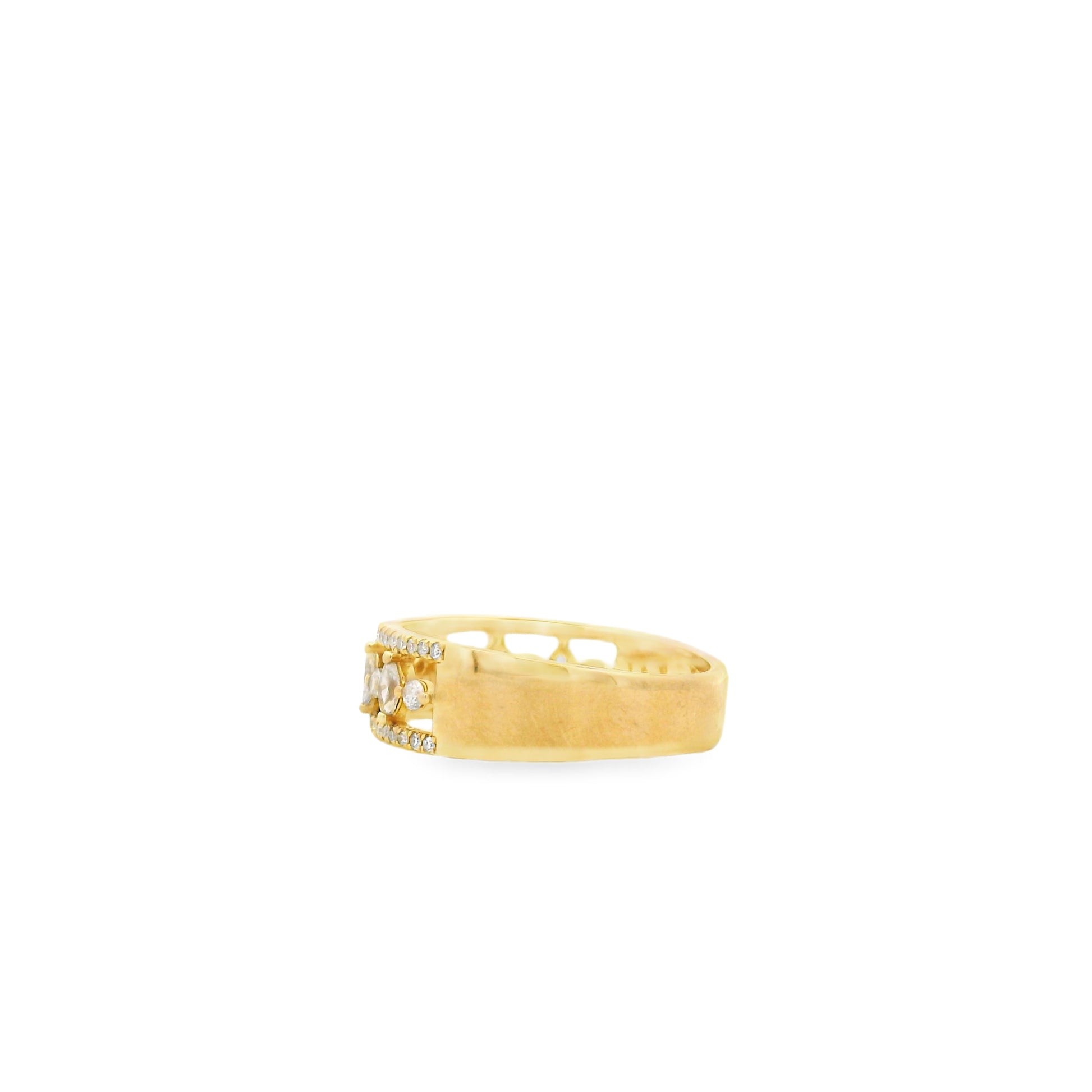 14k Yellow Gold 0.29ct Round Brilliant and 0.23ct Marquise Diamond Multi-Row Band Ring — worn on the finger