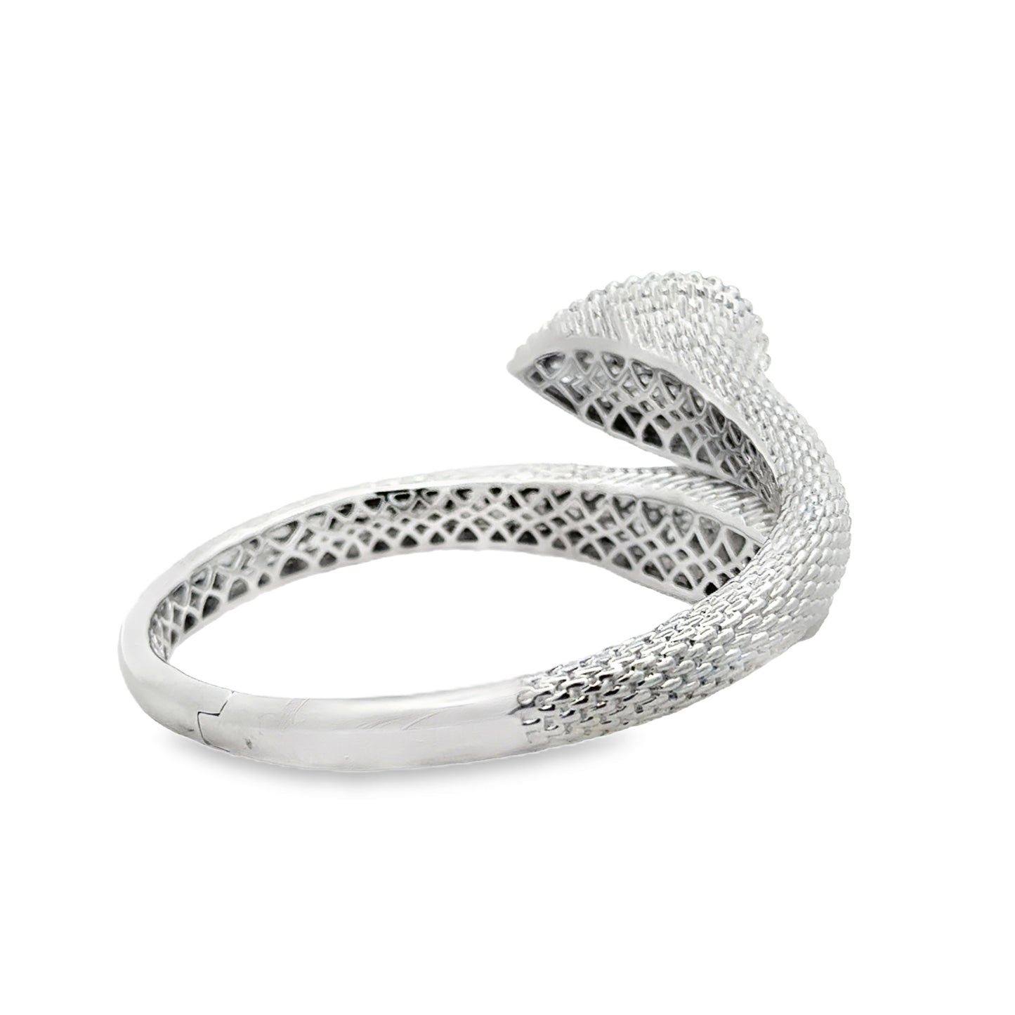 18k White Gold 2.17ctw Round Brilliant Diamond Pavé Bangle Bracelet — worn on the wrist