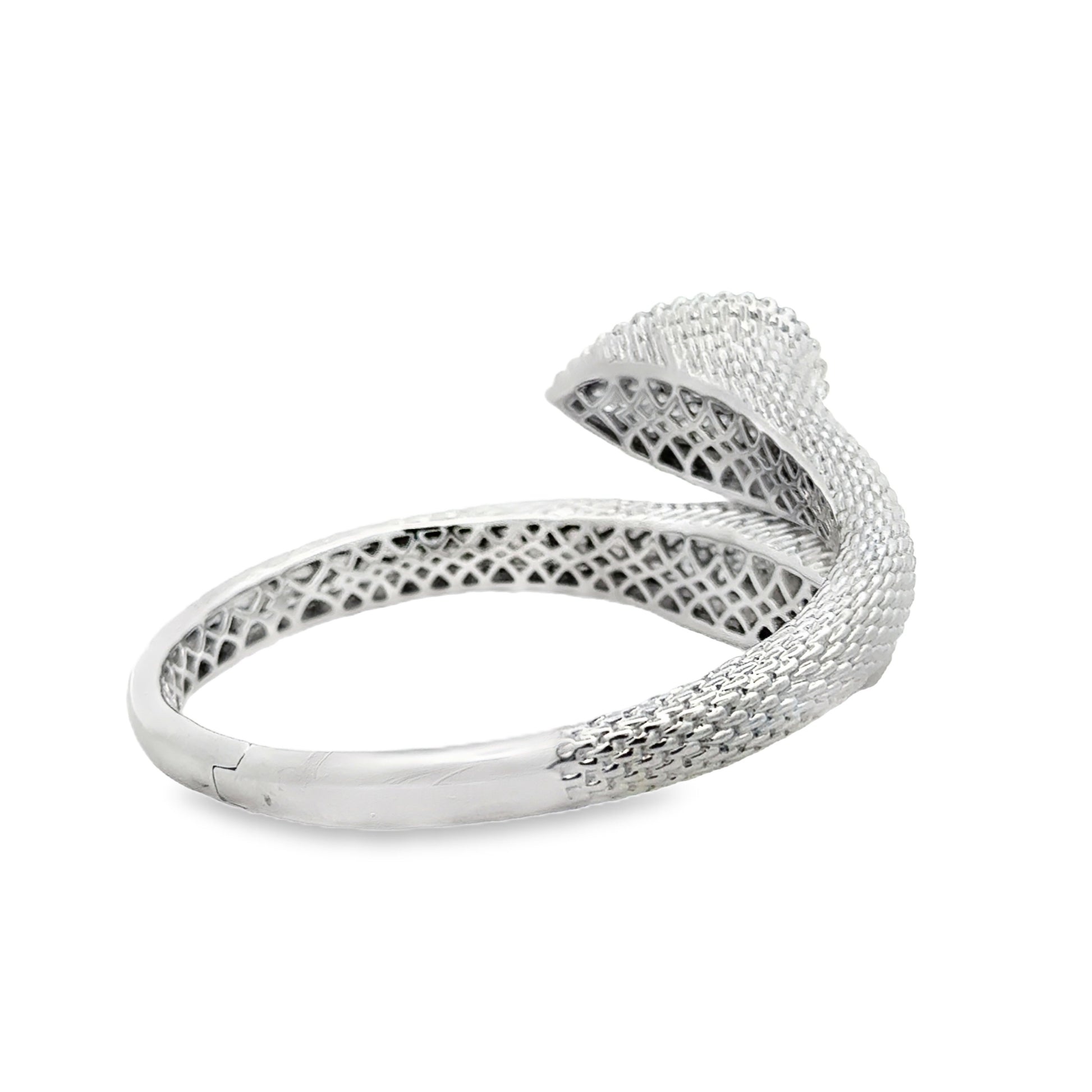 18k White Gold 2.17ctw Round Brilliant Diamond Pavé Bangle Bracelet — worn on the wrist