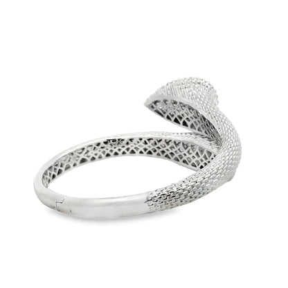 18k White Gold 2.17ctw Round Brilliant Diamond Pavé Bangle Bracelet — worn on the wrist