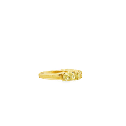18k Yellow Gold 2.80ctw Cushion Cut Diamond Half Eternity Band Ring — worn on the finger