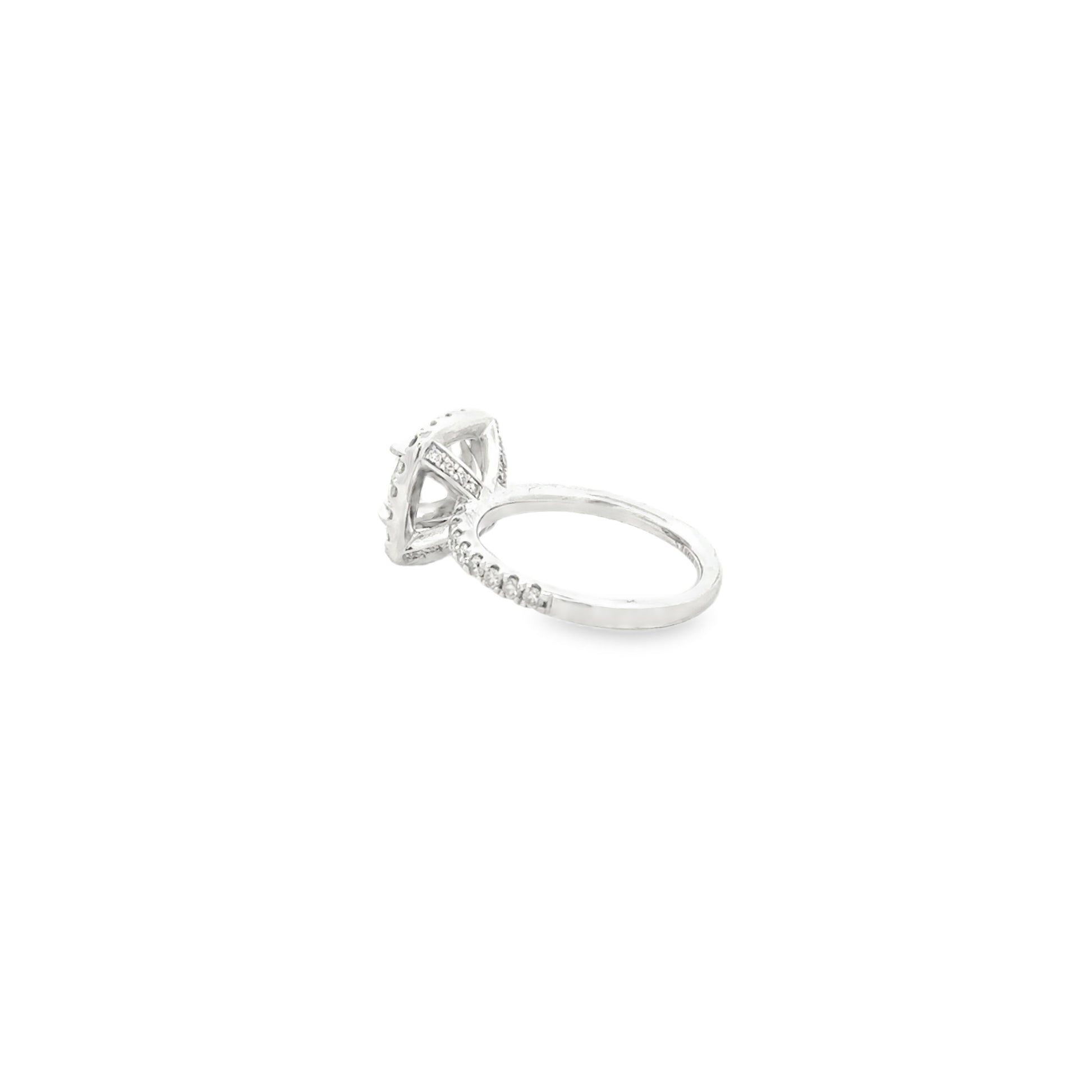 14k White Gold 1.50ct Round Brilliant Diamond Halo Engagement Ring — worn on the finger
