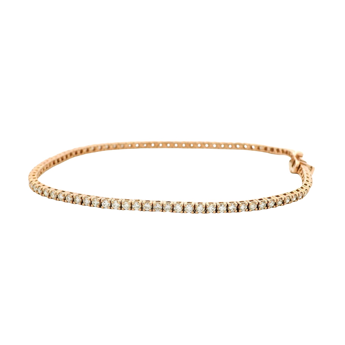 14k Rose Gold 1.15ctw Round Brilliant Diamond Tennis Bracelet — worn on the wrist