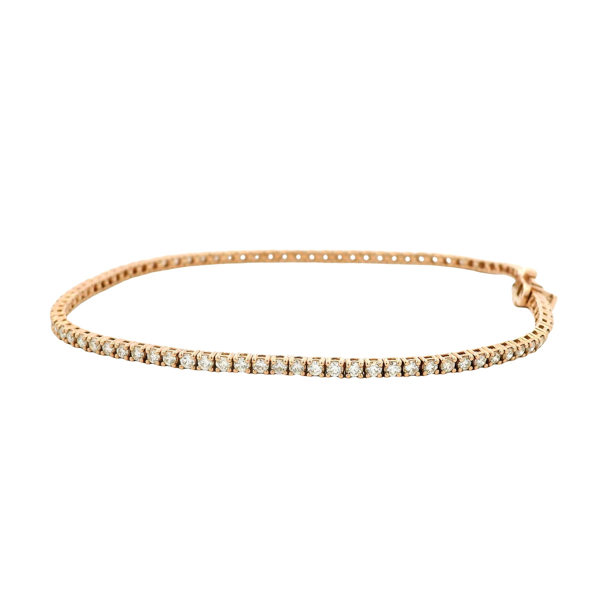 14k Rose Gold 1.15ctw Round Brilliant Diamond Tennis Bracelet — worn on the wrist