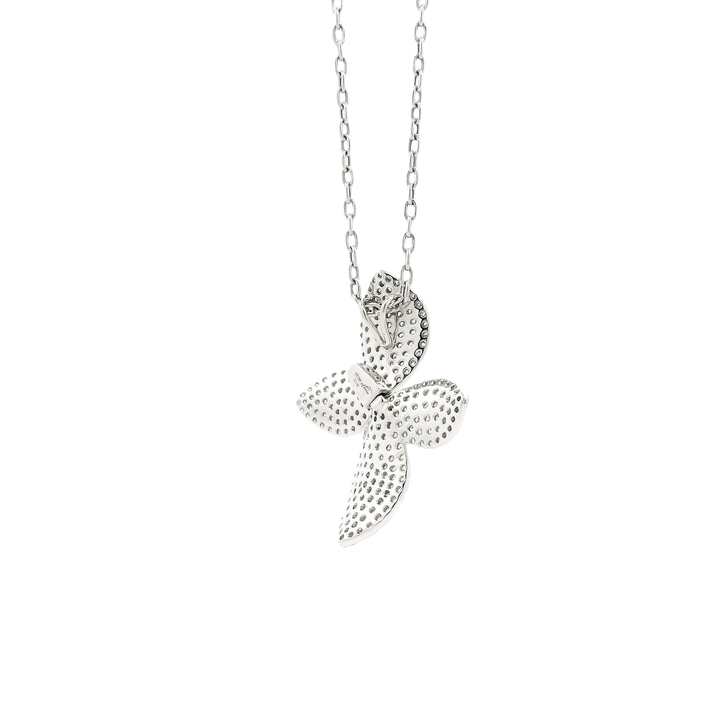 18k White Gold 1.44ctw Round Brilliant Diamond Pavé Flower Pendant Necklace — worn at the neckline