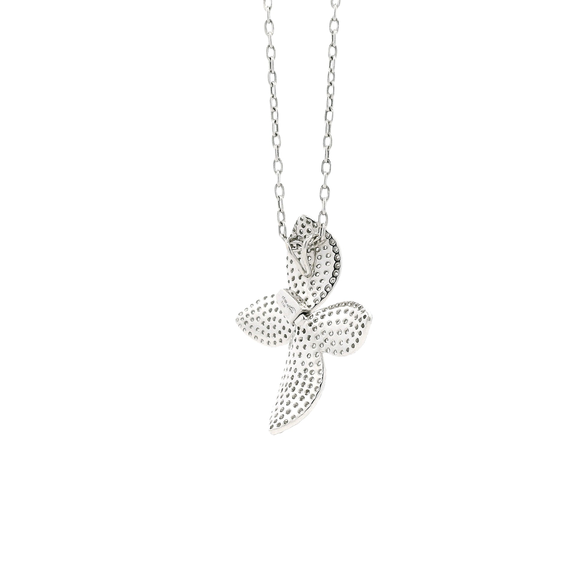 18k White Gold 1.44ctw Round Brilliant Diamond Pavé Flower Pendant Necklace — worn at the neckline