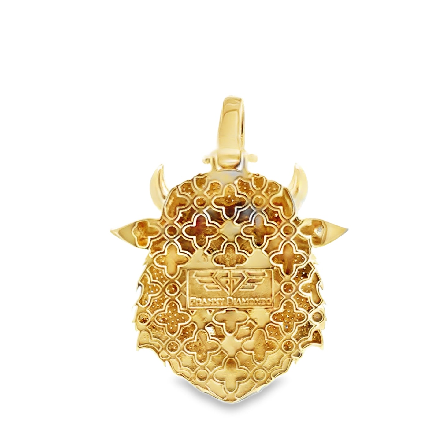 10k Yellow & White Gold Two-Tone Bull Head Pendant with 4ctw Pavé Diamonds — worn on the wrist