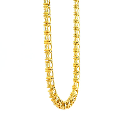 14k Yellow Gold 41.15ctw Round Brilliant Diamond Tennis Necklace 17" — worn at the neckline